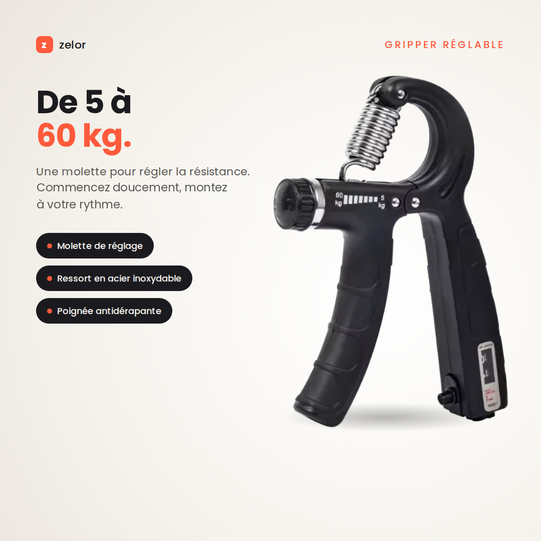 Zelor Force, gripper à résistance réglable par molette