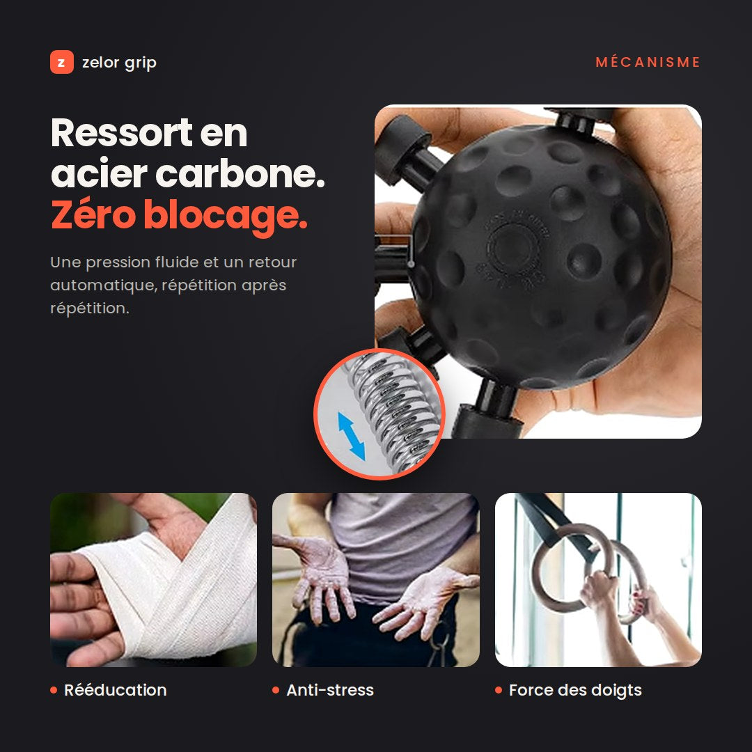 Zelor Grip : ressort en acier carbone, zéro blocage